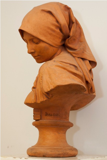 Terracotta bust, signed Dalou