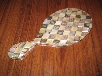 English Victorian mother of pearl inlaid oval hand mirror