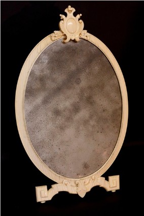 French Louis 16th Ivory Oval Dressing Table Mirror