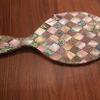 English Victorian mother of pearl inlaid oval hand mirror, back